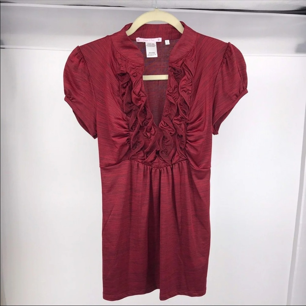 Red free 2 luv Ruffle Empire Top Shirt L